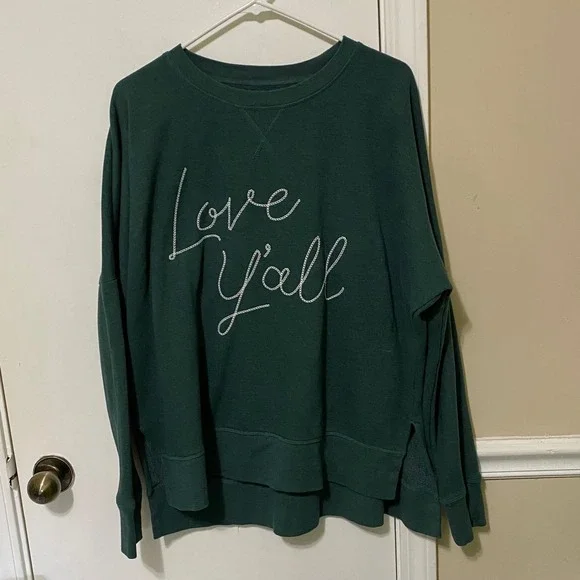 True Craft Love Y'all Sweatshirt Womens L Green Southern Coastal Western Cowgirl - Picture 2 of 5